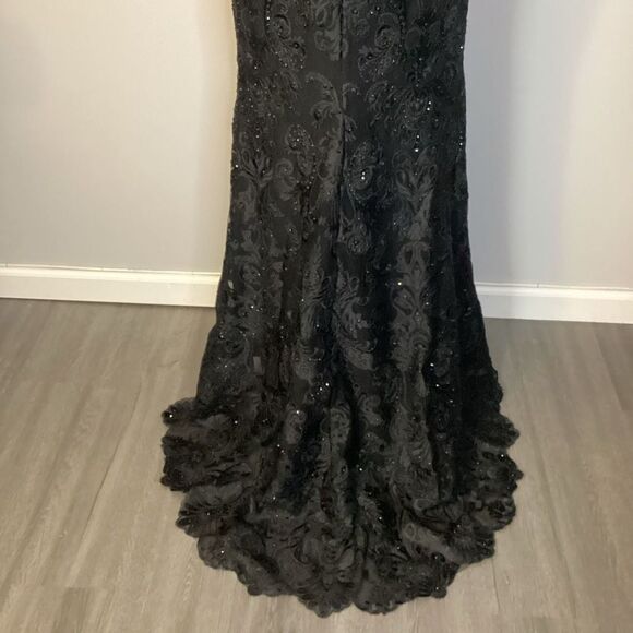 Mon Cheri Black Sparkle Evening Gown Prom Dress Mermaid Skirt with Train Size 4 - Picture 3 of 16